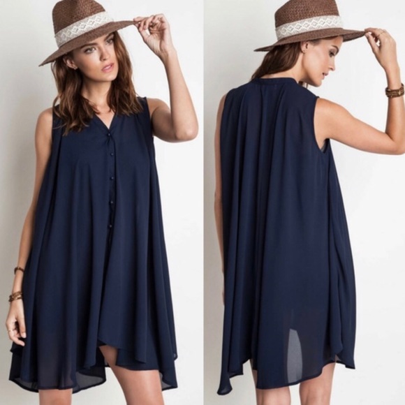 Button up Trapeze Dress-Midnight ✨ - Picture 1 of 3